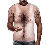 Mens Shit Shirt 3D Muscle Print T-Shirt Summer Casual Short Sleeve Tops Funny Shirts for Lads Holiday (Black, M)