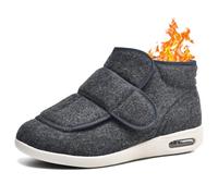 Mens Shoes Hook and Loop Fastening Soft Terry Cloth Upper White add Cotton Lining Easy Top Bunion for Women with Swollen Feet Extra Wide Arthritis in The,Grey,43 EU