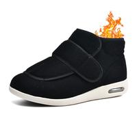 Mens Shoes Hook and Loop Fastening Soft Terry Cloth Upper White add Cotton Lining Easy Top Bunion for Women with Swollen Feet Extra Wide Arthritis in The,Black,46 EU