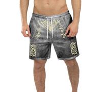 Men's Short Bavarian Oktoberfest Outfit with Drawstring Traditional Beer Clothing Elastic Waist Medieval Vintage Retro Shorts Summer Sports Trousers Beach Trousers Short, U Grey, XXL