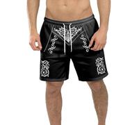 Men's Short Bavarian Oktoberfest Outfit with Drawstring Traditional Beer Clothing Elastic Waist Medieval Vintage Retro Shorts Summer Sports Trousers Beach Trousers Short, U Black, XXL