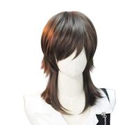 Men's Short Brown Layered Wig for Men Cold Brown Wolf Cut Mullet Wigs with Bangs Heat Resistant Synthetic Wigs for Daily Use