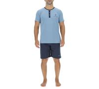 Men's Short Cotton Pyjamas, Men's Sleepwear, T-Shirt and Shorts Set, Light Blue/Navy Blue, L