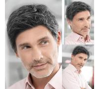 Mens Short Dark Grey Wig Natural Layered Costume Halloween Wigs Synthetic Heat Resistant Hair Replacement Wigs for Male