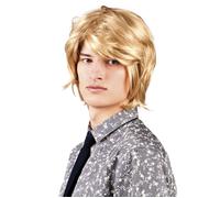 Mens Short Layered Floppy Blonde Boy Band Wig Adult Size Pop Star Fancy Dress