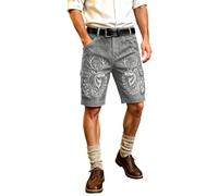 Men's Short Leather Trousers, Brown with Belt, Traditional Trousers, Embroidery, Deer Pattern, Traditional Trousers with Two Pockets, Oktoberfest Trousers, Elegant and Comfortable