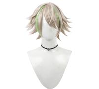 Men's Short Linen Highlight Green Cosplay Wigs with Bangs Male Anime Game Costume Wig Heat Resistant Synthetic Hair Replacement Wigs for Halloween Party