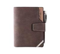 Men's Short Multi Functional Vertical Zipper Buckle Wallet Expanding Files & Wallets (Brown, One Size)