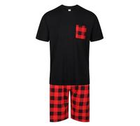 Mens Short Pyjamas PJ Set Premium Sleep Lounge Nightwear M-XXL New (PP Plaid Blk Red M)