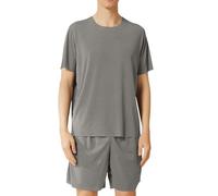 Mens Short Pyjamas Set Ice Silk Pjs for Men Round Neck T Shirts and Shorts Solid Colour Comfortable Nightwear Two Piece Sleepwear Casual Lightweight Tracksuits Summer Pajamas