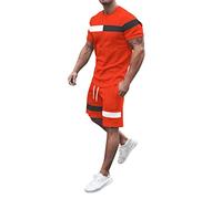 Men's Short Sets Outfits 2 Piece Summer Tracksuit 2 Pcs Polo/Crew Neck Shirt & Short Suit Lapel Activewear Sweatsuits Belly Dance Outfit for Men Lounge Sets for Men（Red, XXL