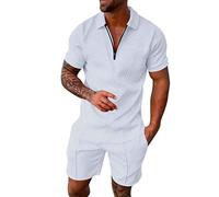 Men's Short Sets Outfits 2 Piece Summer Tracksuit Long Sleeve Beach V-Neck Button Down Shirts Summer Vacation Loose Yoga Pant with Pockets Sweat Outfits Luxury Embroidered Suit