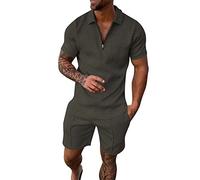 Men's Short Sets Outfits 2 Piece Summer Tracksuit Short Sleeve Shirt and Shorts Set Casual Sport Suit(Grey,Medium)