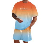 Mens Short Sets Summer Tracksuit Clothing Short Sleeve Crewneck Summer T Shirt and Drawstring Shorts Casual Track Suit Set 2 Piece Athletic Sweatsuit 2pcs Sports Sweat Suit Gym Set (#002 Orange,6XL)