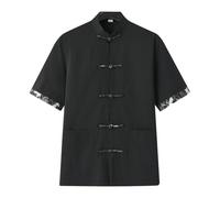 Men's Short Shirt Fashion Linen Shirt Cool Design Casual Shirt Traditional Chinese Clothing Wushu Qigong Training Clothing Vintage Button Down Top, X01 Black, M
