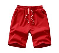 Mens Short Shorts - Mens Spring And Summer Street Leisure Sports Pocket Drawstring Stretch Waist Solid Cargo Shorts (Red Xxxxl)