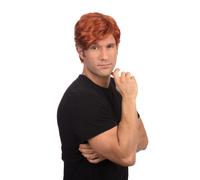 Mens Short Side Parting Wig Ginger Red Popstar Mens Fancy Dress Costume