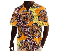 Men's Short Sleeve African Dashiki Traditional Style Shirt Summer Hawaii Beach Holiday Ankara Floral Shirts t Shirt Men (Yellow, XL)