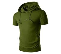 Men's Short Sleeve Athletic Hoodies Sport Sweatshirt Solid Color Fashion Pullover Lightweight Casual Workout T-Shirts, Green, L