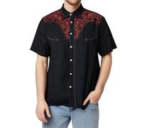 Men's Short Sleeve Aztec Embroidery Western Cowboy Shirt Casual Loose Button Down Rockabilly Embroidered Shirts Summer 70s Hippie Top Big and Tall