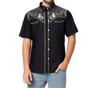 Men's Short Sleeve Aztec Embroidery Western Cowboy Shirt Casual Loose Button Down Rockabilly Embroidered Shirts Summer 70s Hippie Top Big and Tall