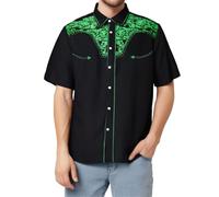 Men's Short Sleeve Aztec Embroidery Western Cowboy Shirt Casual Loose Button Down Rockabilly Embroidered Shirts Summer 70s Hippie Top Big and Tall