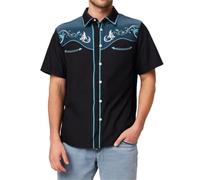 Men's Short Sleeve Aztec Embroidery Western Cowboy Shirt Casual Loose Button Down Rockabilly Embroidered Shirts Summer 70s Hippie Top Big and Tall