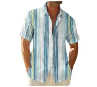 Mens Short Sleeve Button Down Shirt Stretch Business Casual Dress Shirts Solid Summer Wedding Prom Tops Cuban Collar No Ironing Cruise Clothes Graphic Tshirt (Mens Summer Tropical Shirts Green, L)