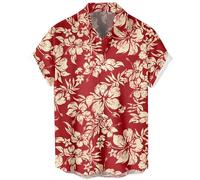 Men's Short Sleeve Button Up Hawaiian Shirt 1950s Vintage Bowling Shirts, Hawaiian-red Yellow Flower, XXXXL