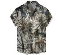 Men's Short Sleeve Button Up Hawaiian Shirt 1950s Vintage Bowling Shirts, Hawaiian-virgin Forest, XL