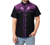 Mens Short Sleeve Cowboy Shirts Western Embroidered Casual Button Down Work Shirt Big and Tall Cowboys Costume Tops Purple
