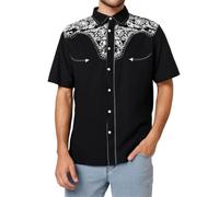Mens Short Sleeve Cowboy Shirts Western Embroidered Casual Button Down Work Shirt Big and Tall Cowboys Costume Tops Silver