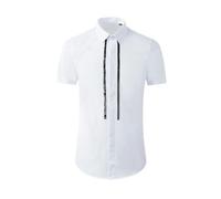 Mens Short Sleeve Embroidered Shirt Both Sides Beaded Design Shirt Button Down Dress Shirts White XL