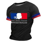 Men's Short Sleeve French Flag Printed T-Shirts Lightweight Breathable Tee Shirt for French National Party, V Neck T-Shirt, Sport/Running/Casual T-Shirt, Summer Football Shirt, 11-black, M