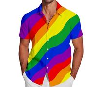 Men's Short Sleeve Gay Pride Month Neon Color Shirt Men Short Sleeve LGBT Rainbow Striped Hawaiian Shirt Sport Casual Summer Tunic LGBTQ Colorful Top T Shirt Tee Shirt, 01-multicolour, M