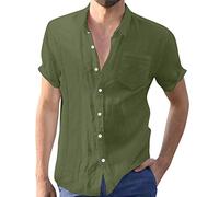 Mens Short Sleeve Guayabera Shirts Cotton Linen Cuban Shirt Regular-fit Spread Collar Button Down Summer Beach Tops