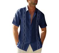 Men's Short Sleeve Guayabera Shirts Linen Cotton Button Down Mexican Embroidered Cuban Wedding Shirt Summer Beach Tops (darkblue, XXL)