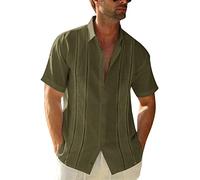 Mens Short Sleeve Guayabera Shirts Linen Cotton Button Down Mexican Embroidered Cuban Wedding Shirt Summer Tops, 04 Army Green, XXL