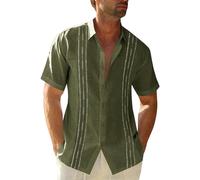 Men's Short Sleeve Guayabera Shirts Linen Cotton Button Down Mexican Embroidered Cuban Wedding Shirt Summer Beach Tops (militarygreen, 3XL)
