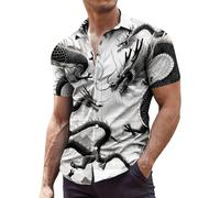 Men's Short Sleeve Hawaiian Shirts, Chinese Dragon Print, Button Down, Regular Fit, T-Shirt for Casual Wear, Golf, Beach Holiday Marching Band Jackets Breathable Lightweight Quick Dry Wear Fancy Top