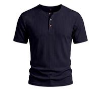 Mens Short Sleeve Henley Shirts Casual Summer Band Collar Beach Textured Shirt Classic Grandad Tshirts Summer Fashion Lightweight Knitted Golf Polo T-Shirts Smart Half Button Business Work Tops