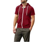 Mens Short Sleeve Hoodie Zip Up Summer Lightweight Sweatshirts with Hood Plain Drawstring Zipped Hoodies T Shirts Casual Hoody Solid Color Workout Sports Tshirts Hooded Tops
