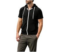 Mens Short Sleeve Hoodie Zip Up Summer Lightweight Sweatshirts with Hood Plain Drawstring Zipped Hoodies T Shirts Casual Hoody Solid Color Workout Sports Tshirts Hooded Tops