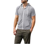 Mens Short Sleeve Hoodie Zip Up Summer Lightweight Sweatshirts with Hood Plain Drawstring Zipped Hoodies T Shirts Casual Hoody Solid Color Workout Sports Tshirts Hooded Tops