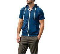 Mens Short Sleeve Hoodie Zip Up Summer Lightweight Sweatshirts with Hood Plain Drawstring Zipped Hoodies T Shirts Casual Hoody Solid Color Workout Sports Tshirts Hooded Tops
