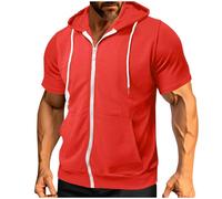 Mens Short Sleeve Hoodie Zip Up Summer Lightweight Sweatshirts with Hood Plain Drawstring Zipped Hoodies T Shirts Casual Hoody Solid Color Workout Sports Tshirts Hooded Tops