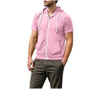 Mens Short Sleeve Hoodie Zip Up Summer Lightweight Sweatshirts with Hood Plain Drawstring Zipped Hoodies T Shirts Casual Hoody Solid Color Workout Sports Tshirts Hooded Tops