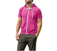 Mens Short Sleeve Hoodie Zip Up Summer Lightweight Sweatshirts with Hood Plain Drawstring Zipped Hoodies T Shirts Casual Hoody Solid Color Workout Sports Tshirts Hooded Tops