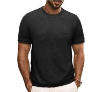Men's Short Sleeve Knit T-Shirts Crewneck Casual Slim Fit Summer Basic Tops Lightweight Summer Pullover Tee Shirts Black Medium