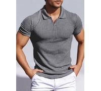 Men's Short Sleeve Knitted Polo Shirt Vertical Stripe Shirt Light Casual Golf Shirt V Neck Sports T-Shirt